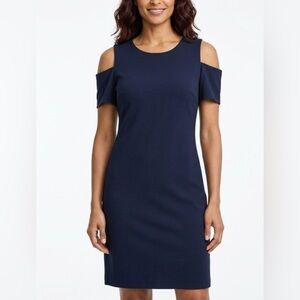 Tommy Hilfiger Cold-Shoulder Navy Sheath Dress Sz 12